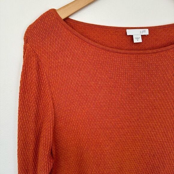 J. Jill Women’s Orange Waffle Knit Long Sleeve Tunic Top - Picture 3 of 6